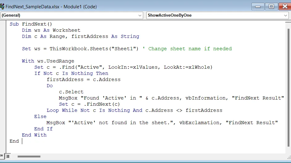 Find All Occurrences of a Word Using FindNext Method