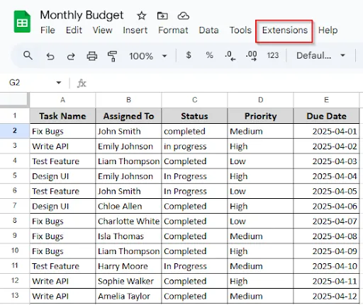 clicking on extensions option