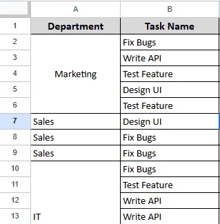 unmerging cells in google sheets dataset
