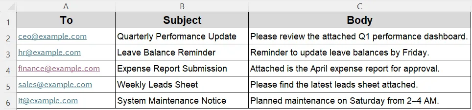 Use VBA with the Outlook Object Model to Send a Single Email from Excel