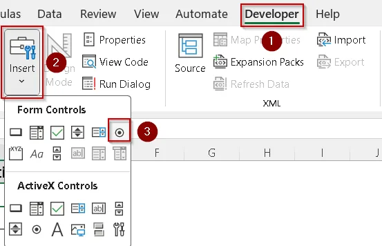 Insert a Radio Button in Excel