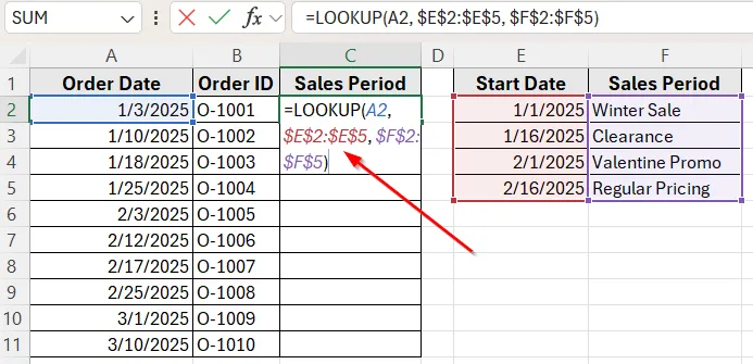 Use LOOKUP Function for Sorted Date Ranges