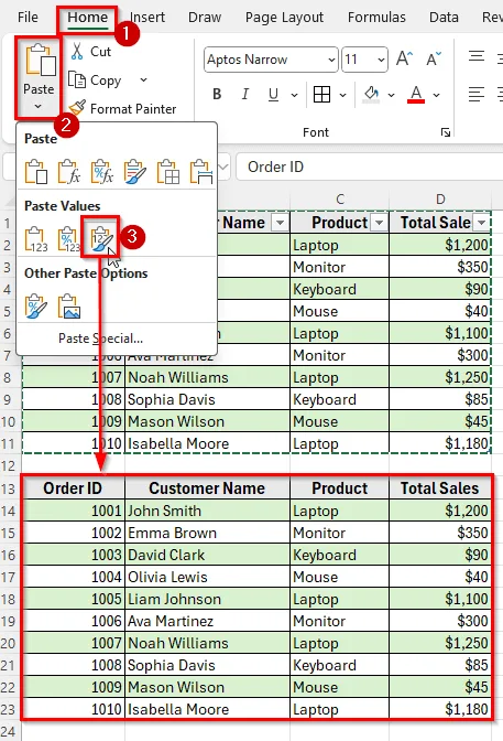 Copy and Paste as Values to Break Table Formatting