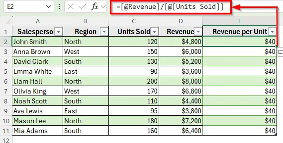 Use Structured Reference for Calculations Across Multiple Columns