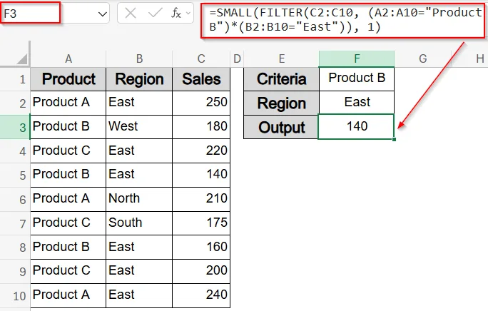 Filter-Based Minimum Using SMALL and FILTER Functions