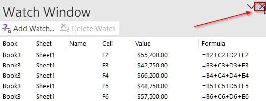 Deleting Cells from the Watch Window
