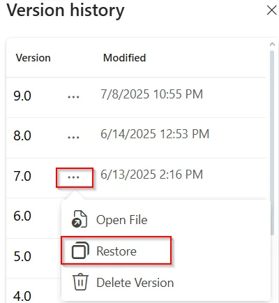 Restore a Previous Version Using OneDrive or Windows File History