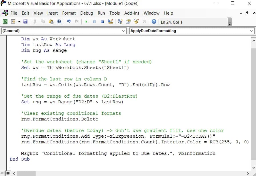 Applying VBA Macro to Apply Conditional Formatting for Dates Older Than Today