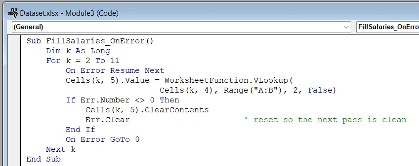 Handle Loop Errors with On Error Resume Next Inside a VLOOKUP Loop