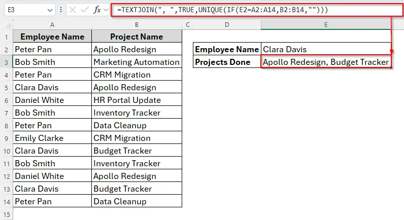 Vlookup Multiple Values in One Cell without Duplicates Using TEXTJOIN+UNIQUE Functions