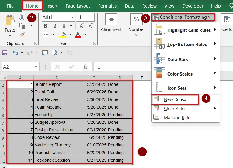 Highlight Entire Row for Overdue Tasks
