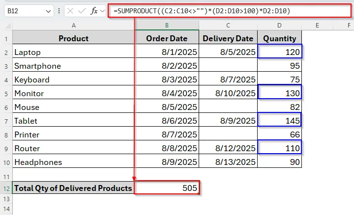 Alternative Functions to Sum Only Not Blank Cells in Excel