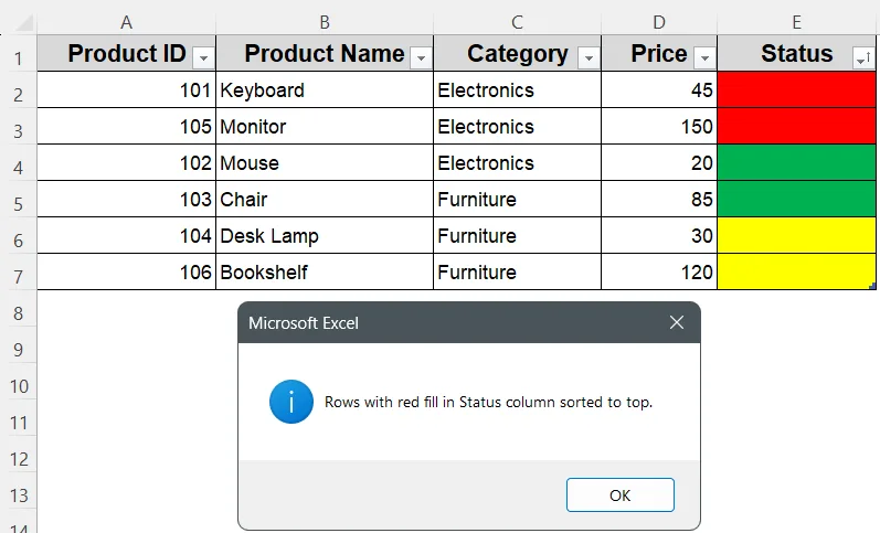 Implement a Macro to Sort a Table by Cell Color in Excel