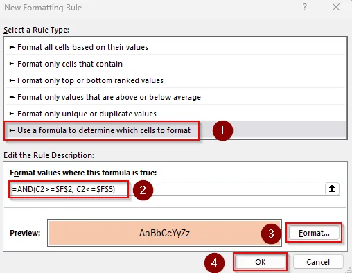 Format Dates That are Between Two Dates in Other Cells