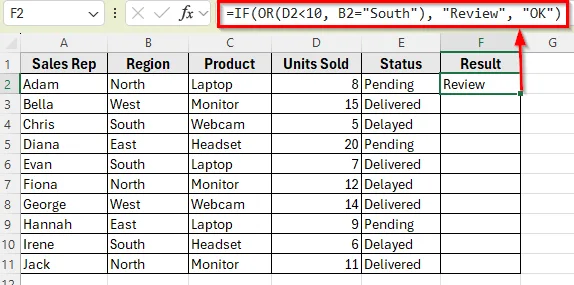 Example 3: Use IF OR with Numbers to Flag Low Sales or Target Regions