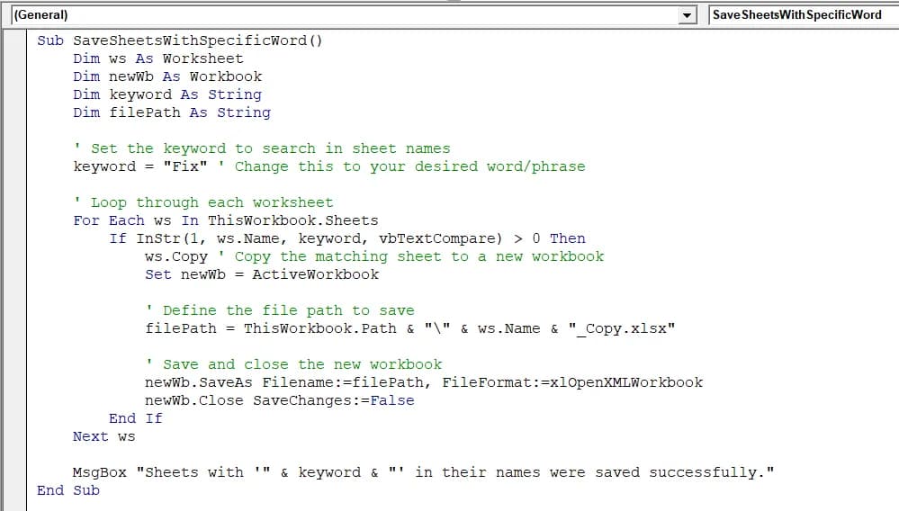 Save Only Worksheets with Specific Text/Word as Separate Files