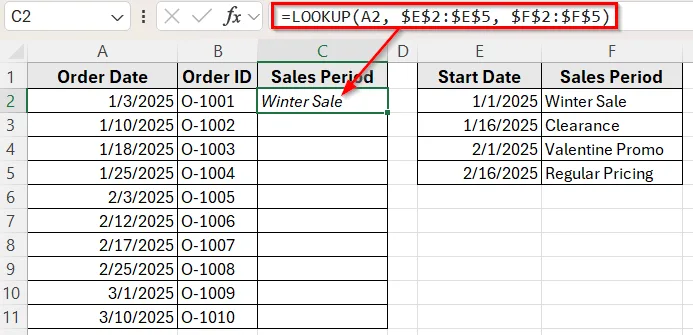 Use LOOKUP Function for Sorted Date Ranges