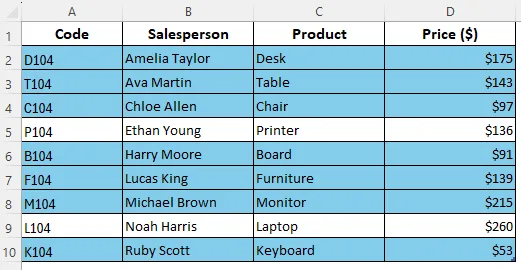 Applying Customized Colors to the Table