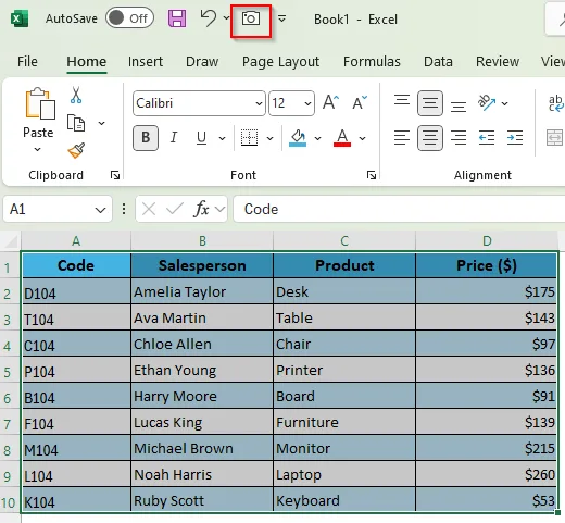 Use the Camera Tool to Make an Excel Table Movable