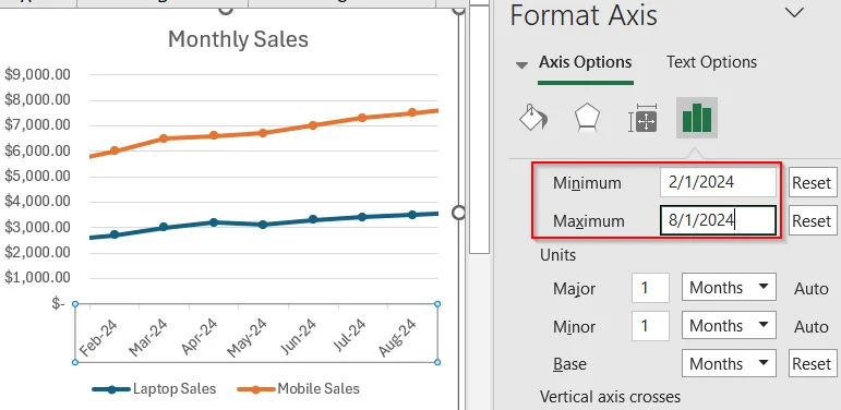 Adjust X Axis Scale and Formatting Using Format Axis
