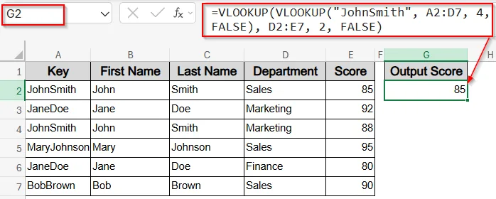 VLOOKUP with Two Lookup Values Using Nested Functions