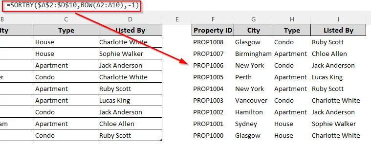 Flip Table Data with the SORTBY and ROW Functions