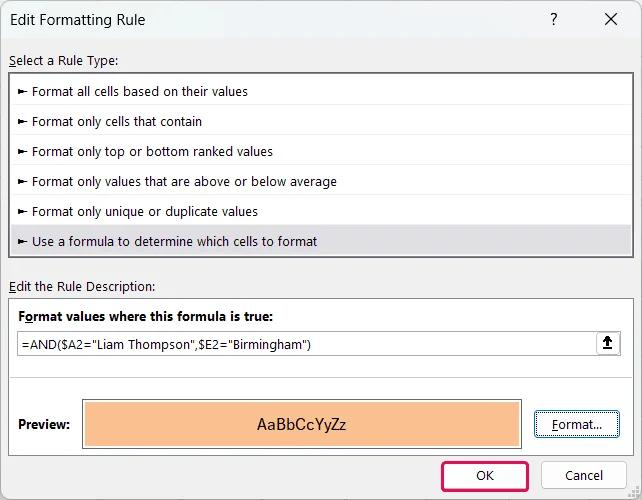 Edit Formatting Rule