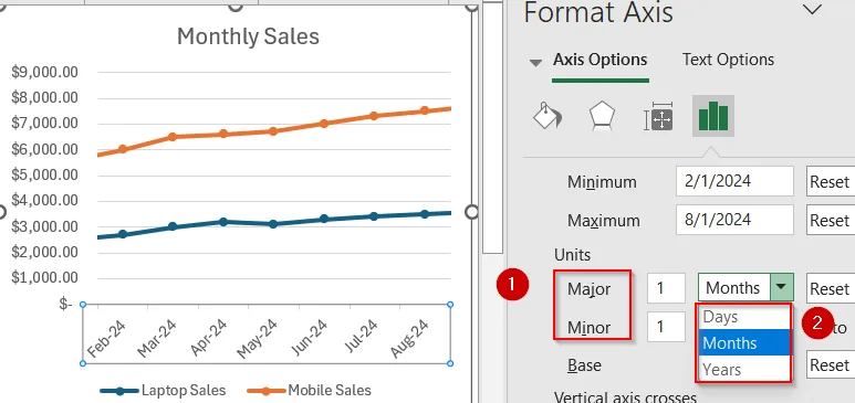 Adjust X Axis Scale and Formatting Using Format Axis
