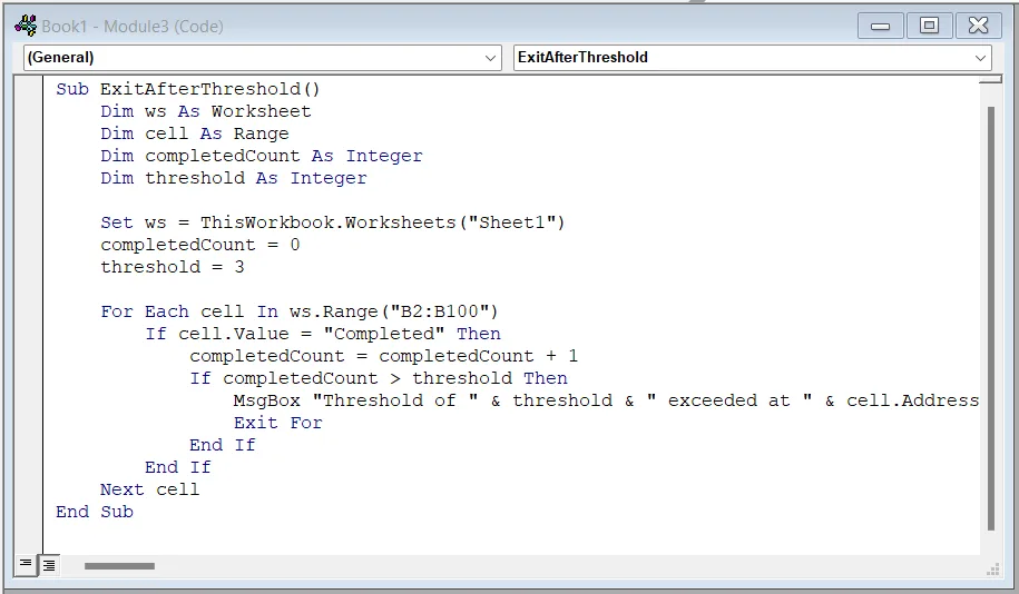 Examples of Exit For Command in Excel