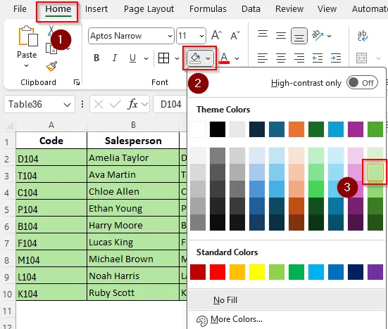 Manually Changing Table Fill Colors