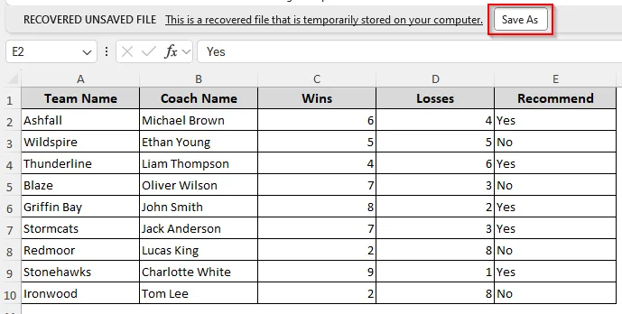 Recover Unsaved Files After Closing the Excel Tab