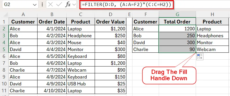 Lookup Multiple Values with Multiple Criteria Using FILTER