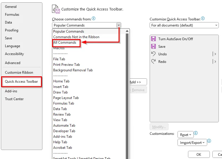 Insert Text Box Using the Quick Access Toolbar in Excel