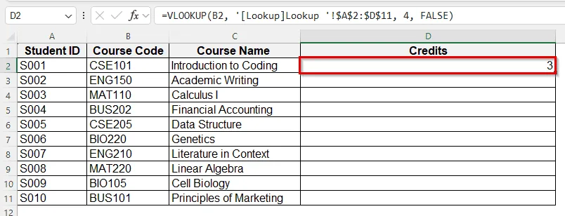 Create a Lookup Table Using VLOOKUP