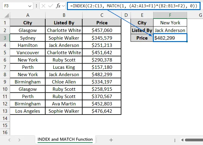 Return a Single Value with INDEX-MATCH Formula