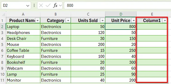 Add a Column Using the Table Design Tab