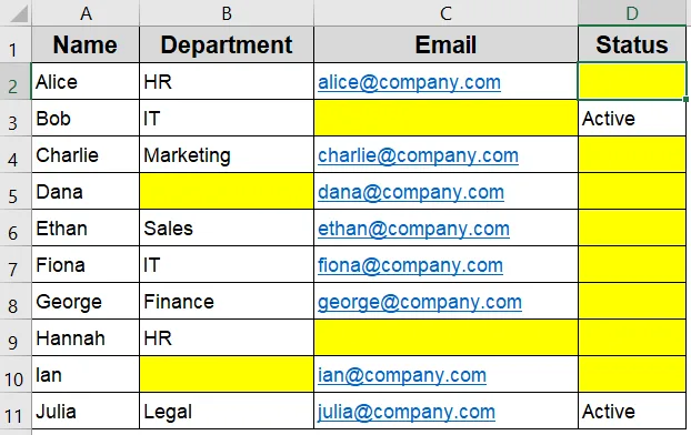 Highlight Blank Cells or Entire Row with a Formula