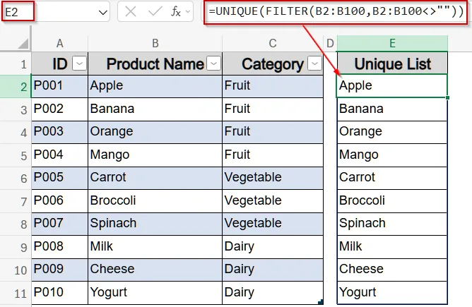 Auto-Update List Using the Spill Range in Modern Excel