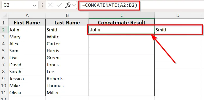 CONCATENATE Function Doesn’t Accept a Range