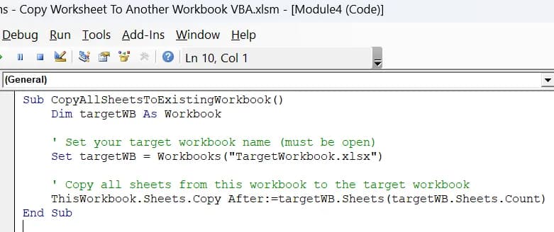 Copy Multiple Worksheets to Another Workbook