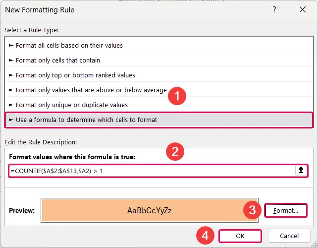 Formula to Find Out Duplicates