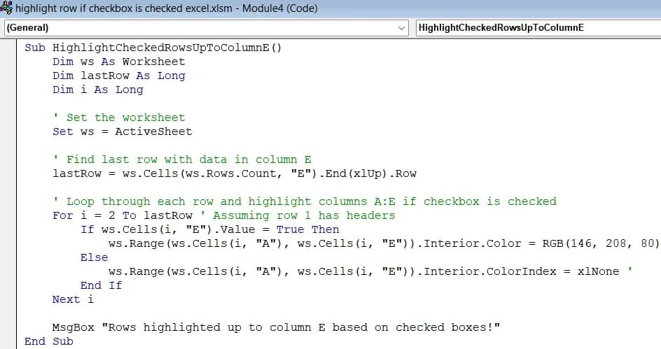 Automatically Highlight Rows with VBA Macro