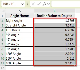 Convert Radians to Degrees Using a Simple VBA Macro