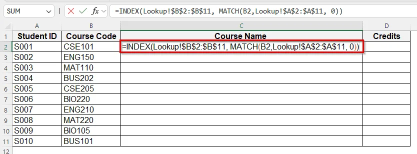 Create a Lookup Table Using INDEX-MATCH Formula