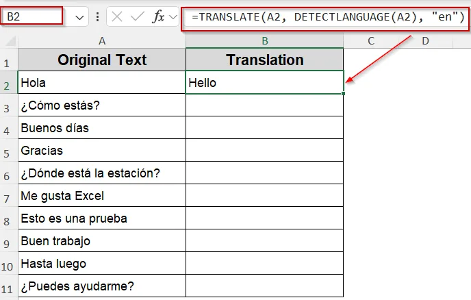 Apply TRANSLATE and DETECTLANGUAGE Functions (Microsoft 365 Only)