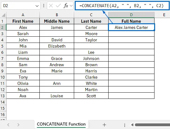 Concatenate Columns Using CONCATENATE Function