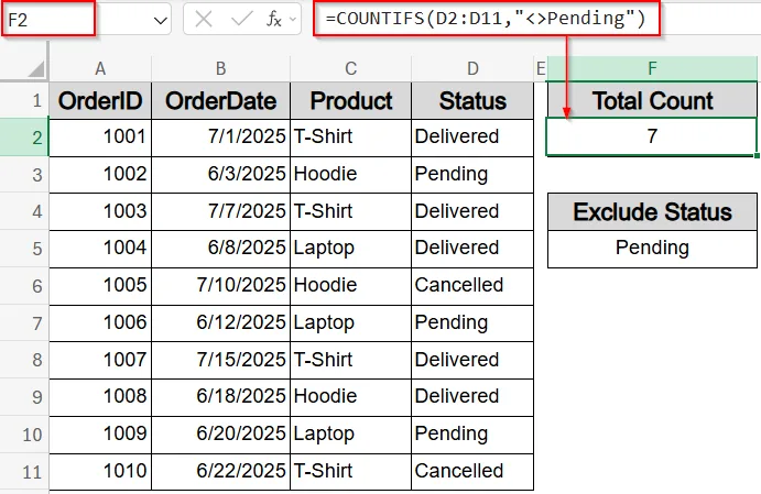 Add Logical Operators with COUNTIFS Function for Conditional Filtering