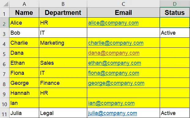 Highlight Blank Cells or Entire Row with a Formula