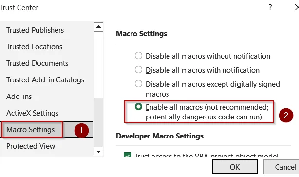 Verify File Format and Enable Macro Settings Globally