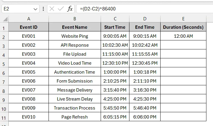Calculating Time Difference in Seconds